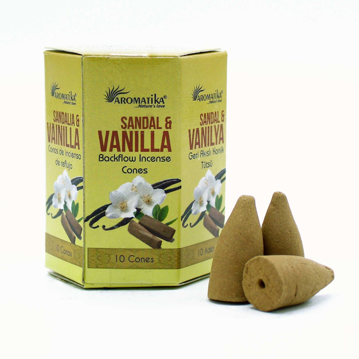 Masala-Rückfluss-Räucherkegel – Sandelholz & Vanille (Aromatika) | 10 Kegel
