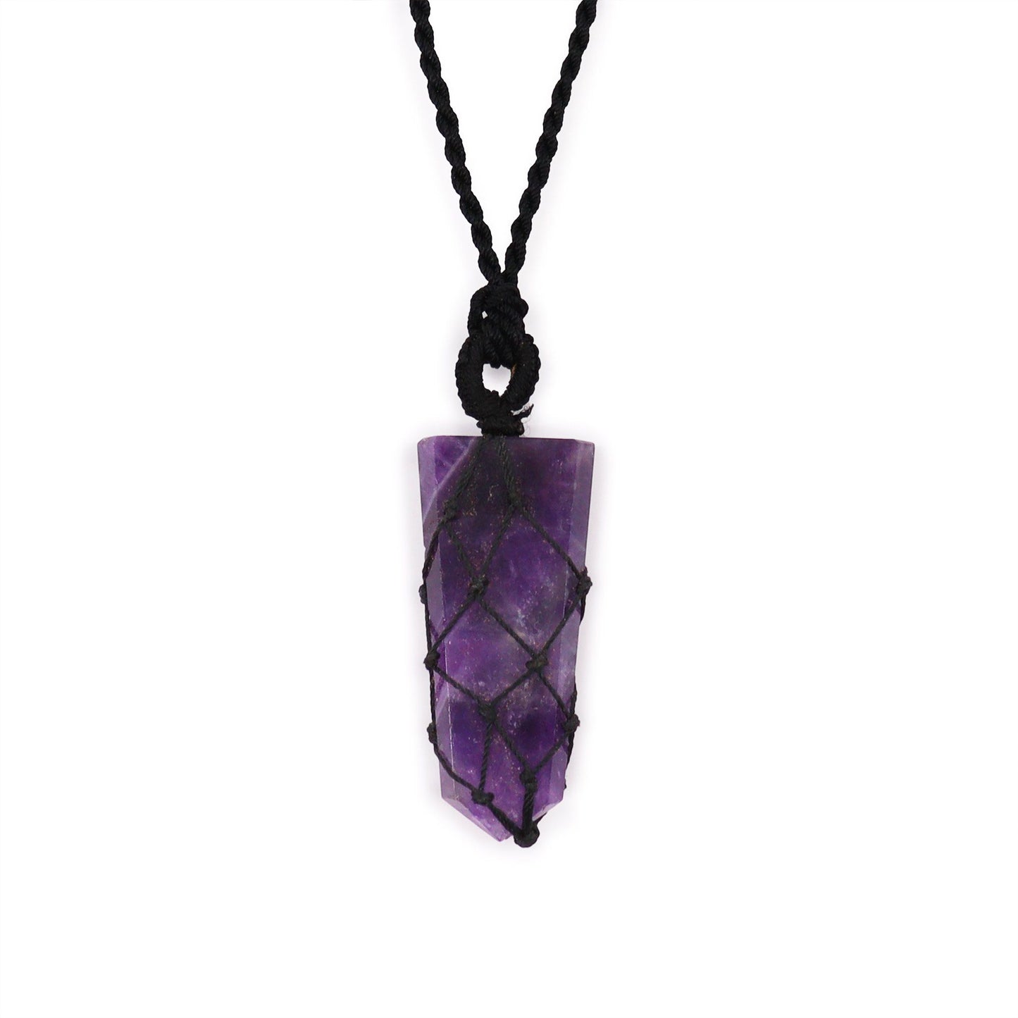 Flacher Anhänger mit geflochtenem Edelstein – Amethyst