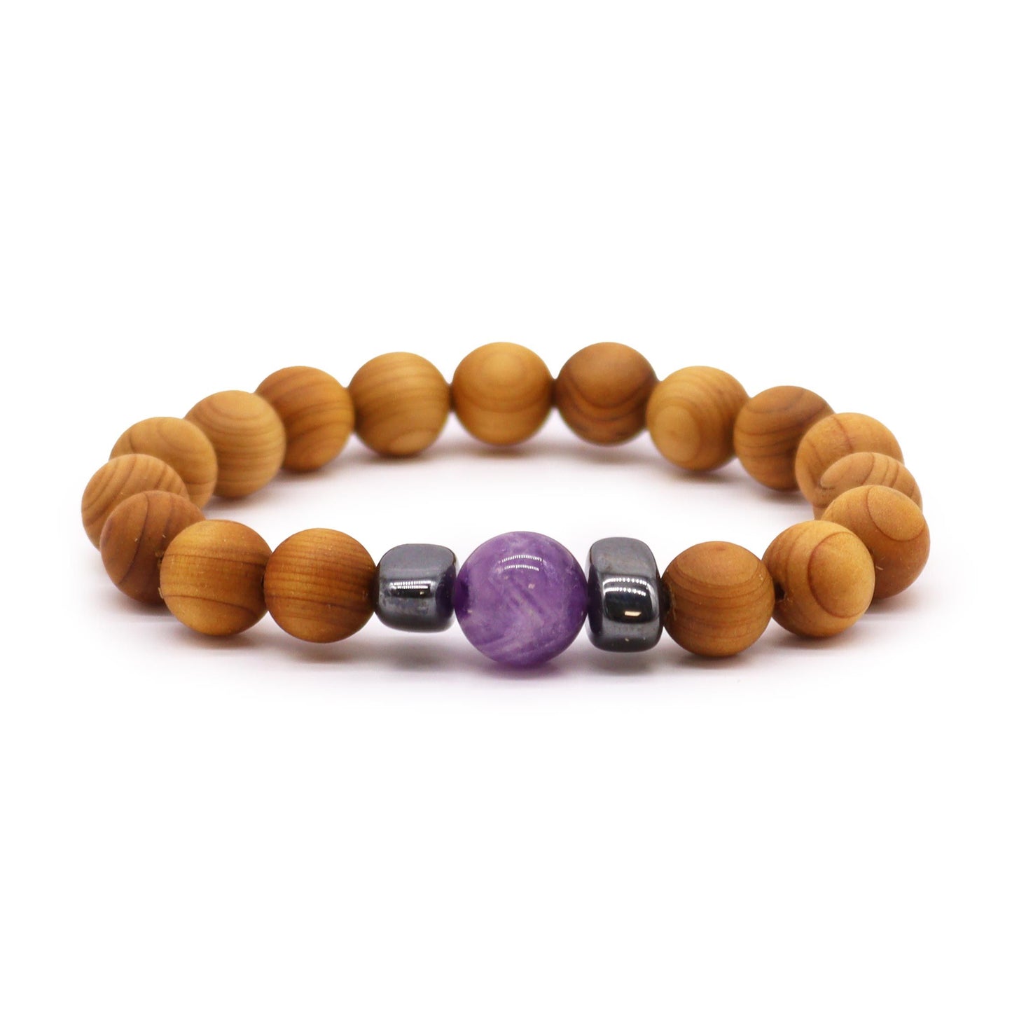 Armreif aus Zedernholz mit Amethyst zur Krypta des dritten Auges