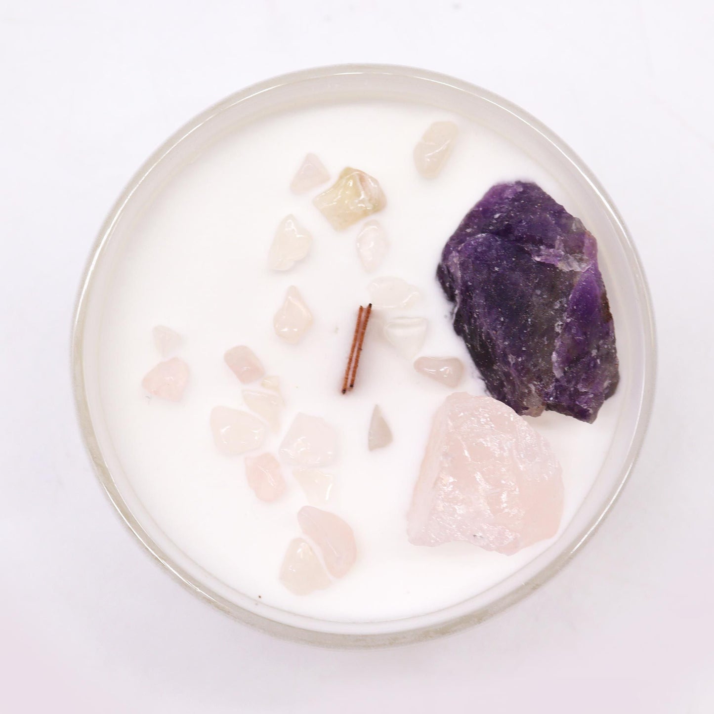 Third Eye Chakra Crystal Candle – Amethyst & Rose Quartz | Sweet Crystal Truth
