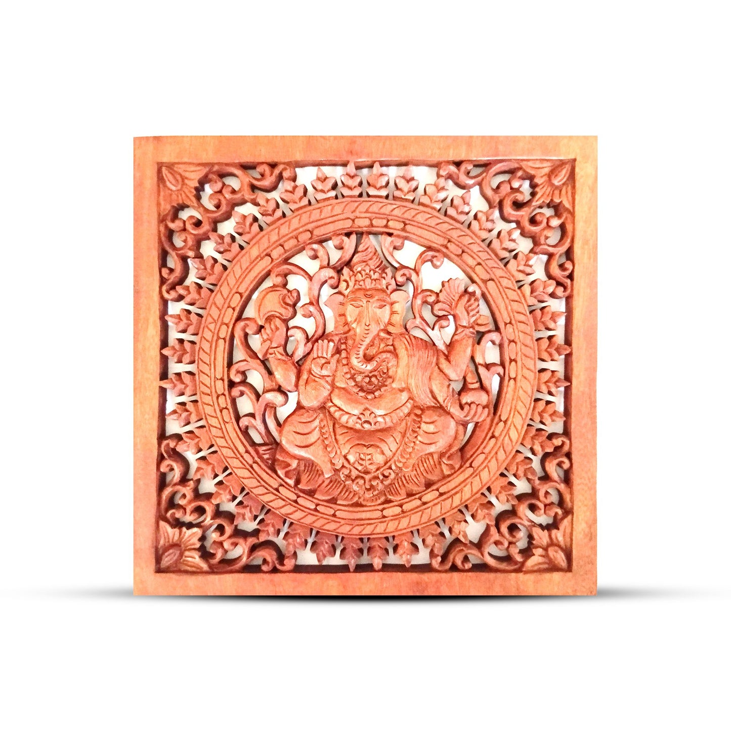 Quadratisches dekoratives Buddha-Ganesh-Paneel aus Holz