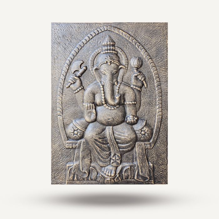 Large Ganpati Wall Panel – Antique Gold | 70x100 cm