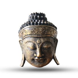 Goldener Buddha-Kopf – Handgefertigt aus Albasia-Holz (25 cm)