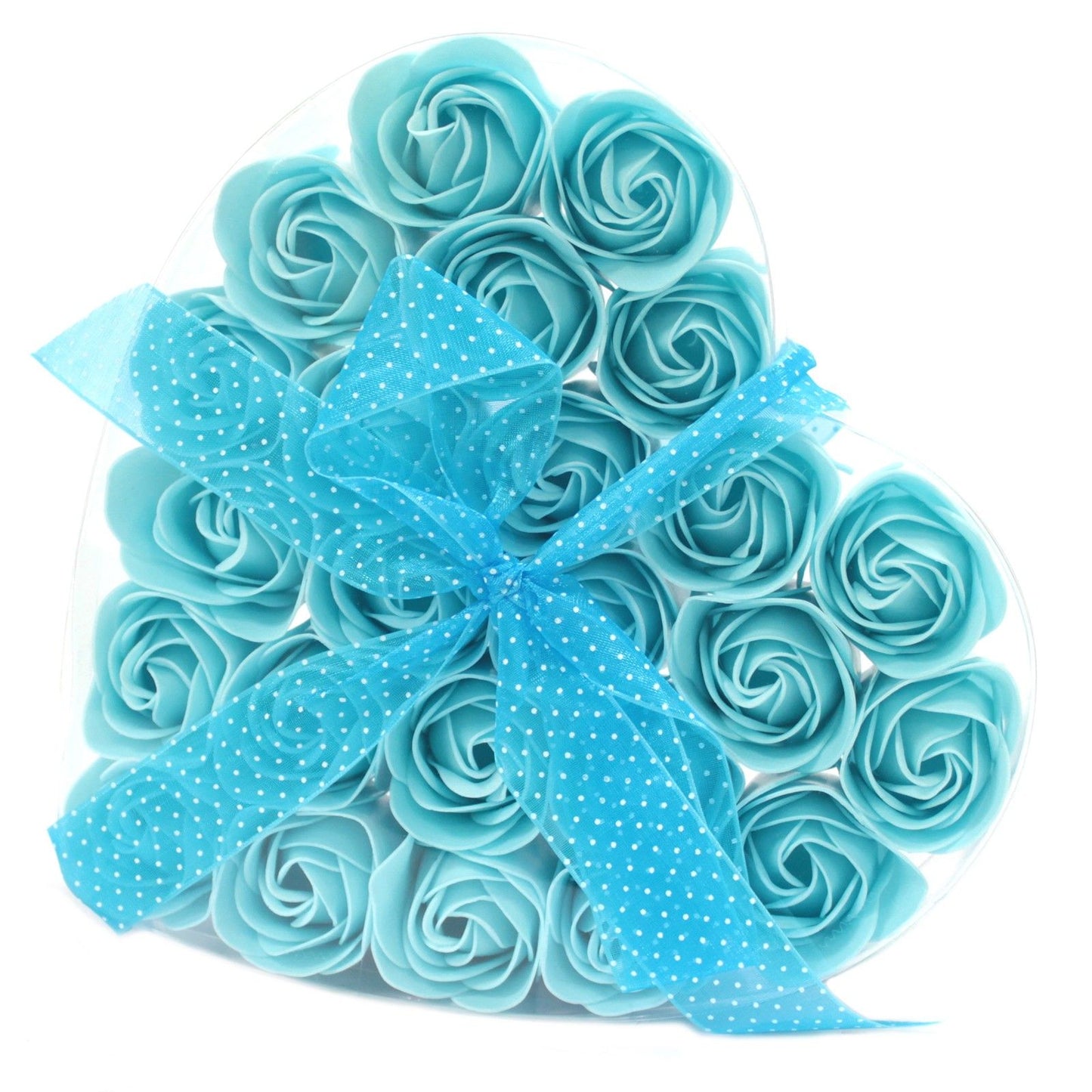 Set mit 24 Seifenblumen-Herzboxen – Blaue Rosen