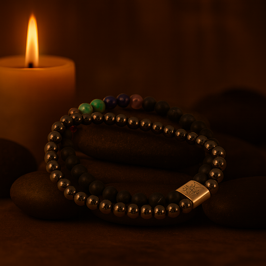 Magnetisches Chakra-Armband aus schwarzem Stein – Naturstein-Design