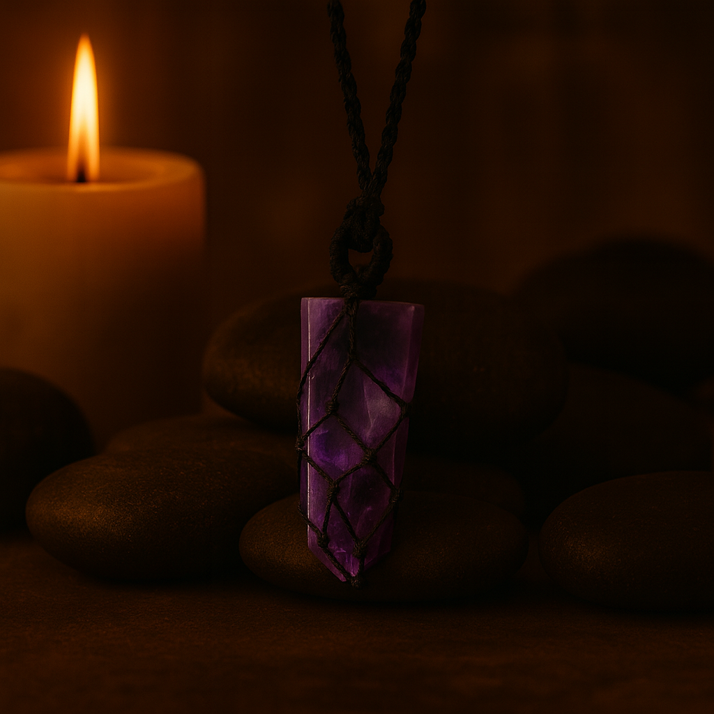 Flacher Anhänger mit geflochtenem Edelstein – Amethyst