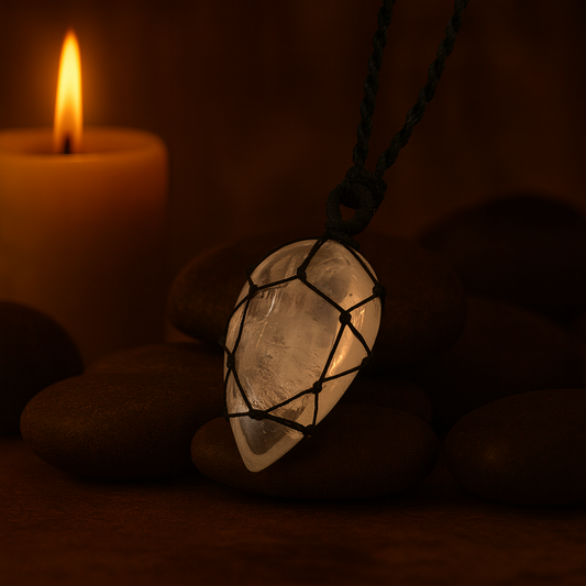 Tropfenförmiger Anhänger mit Edelsteinverzierung – Naturstein aus Bergkristall