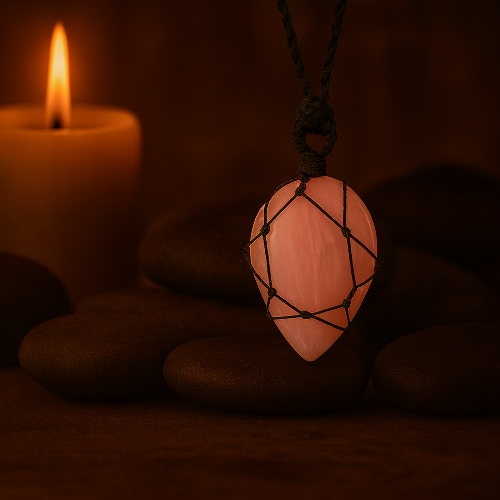 Tropfenförmiger Anhänger mit Edelsteinverzierung – Rosenquarz-Naturstein