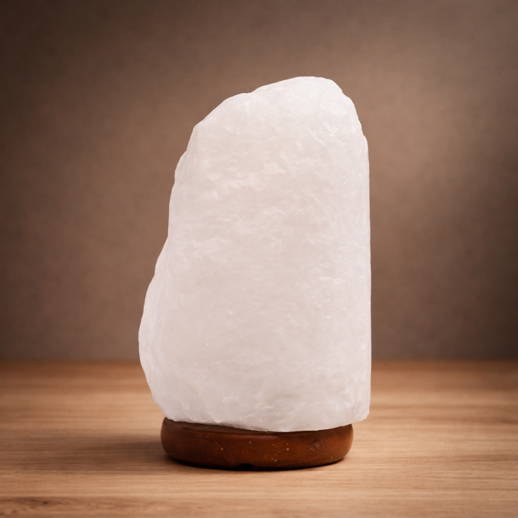 Himalaya-Salzlampe aus Kristallgestein mit Holzsockel