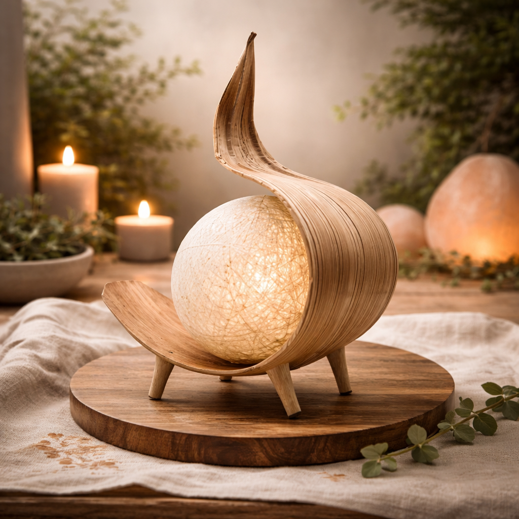 Tischleuchte aus Kokosnussblatt – Handgefertigtes Naturdesign
