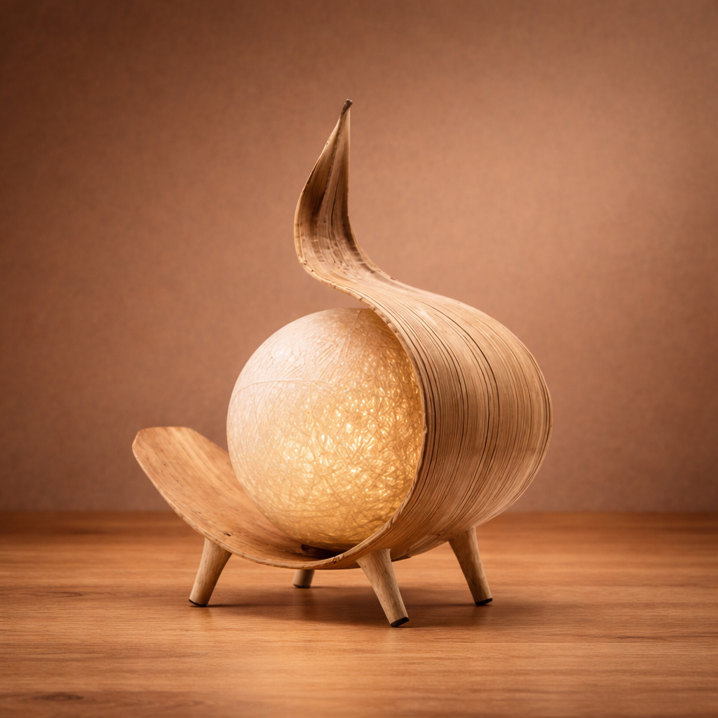 Tischleuchte aus Kokosnussblatt – Handgefertigtes Naturdesign