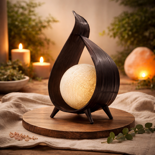 Tischleuchte aus Kokosnussblatt – Natürliches, handgefertigtes Design, Schokoladenummantelung