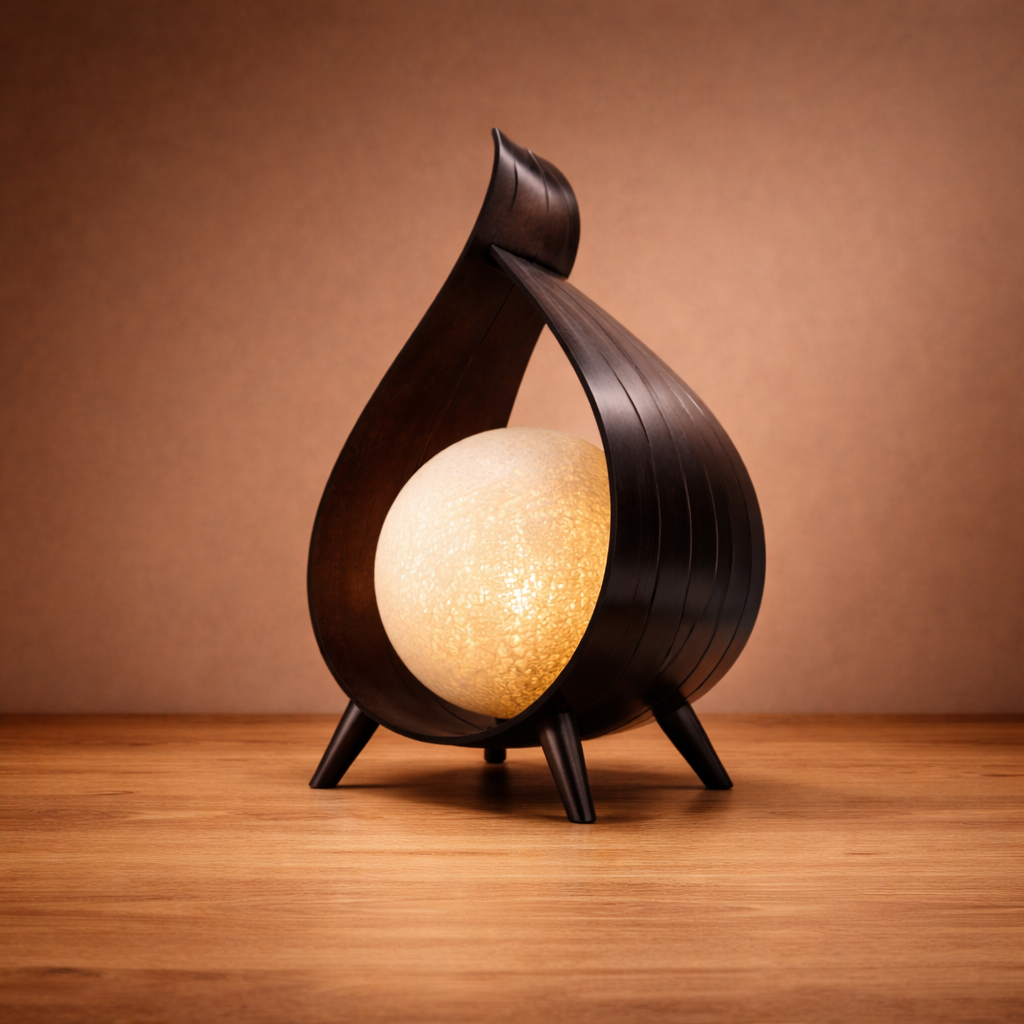 Tischleuchte aus Kokosnussblatt – Natürliches, handgefertigtes Design, Schokoladenummantelung