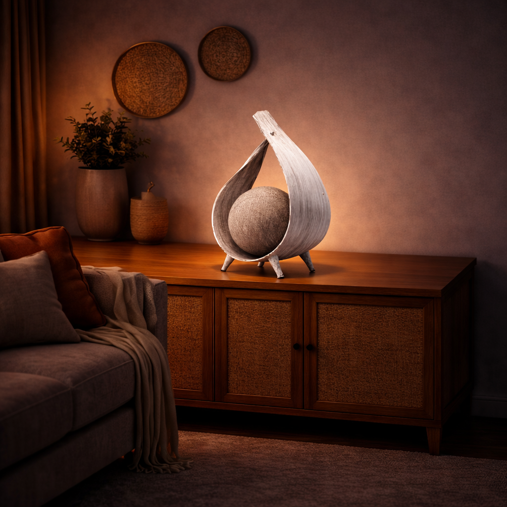 Natürliche Kokosnusslampe - Grauwasch-Ummantelung