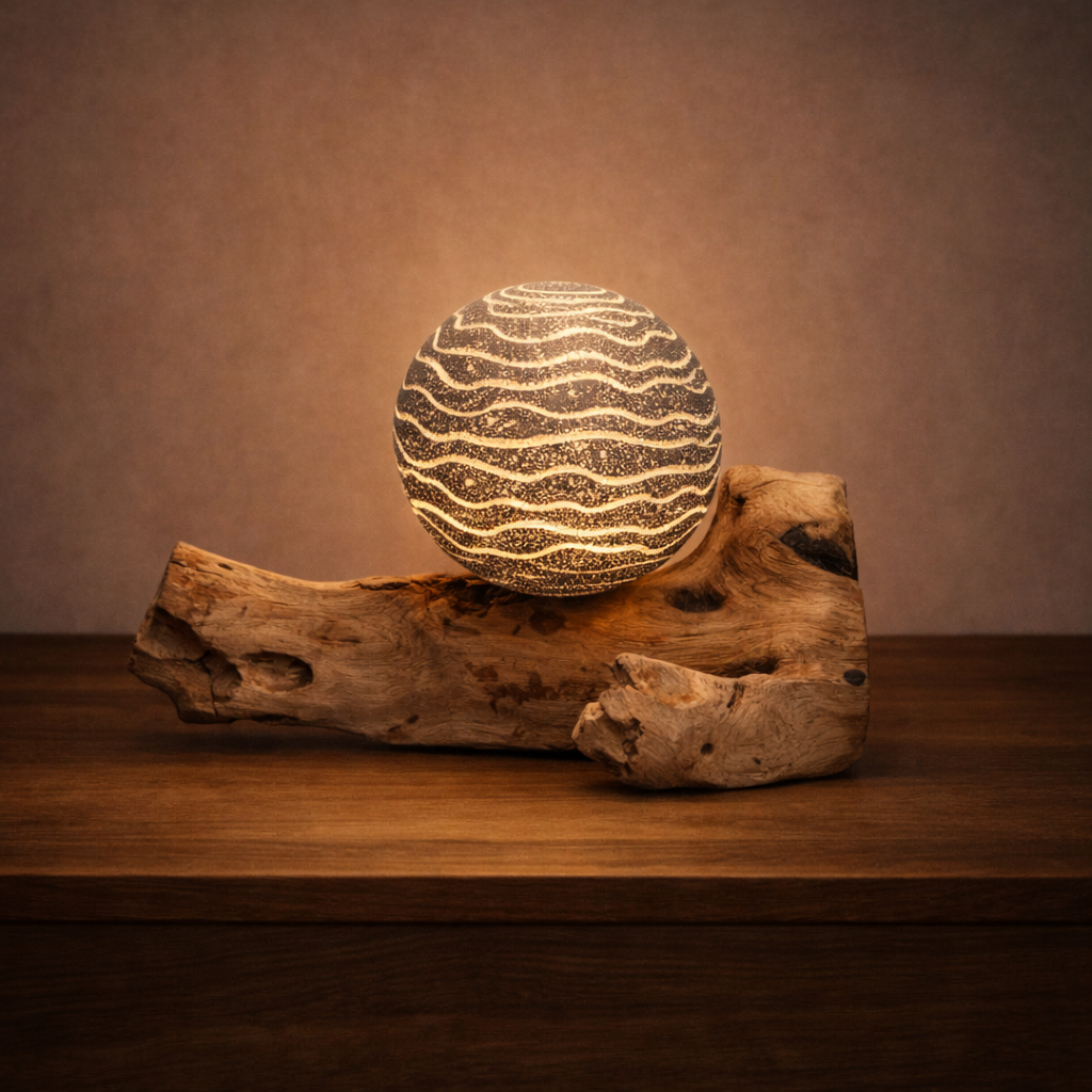 DriftGlow Lampe, grauer Luna-Lampenschirm