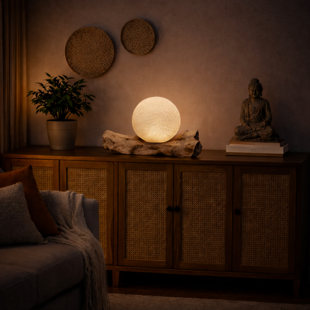 DriftGlow Lampenschirm aus Baumwollgewebe in Creme