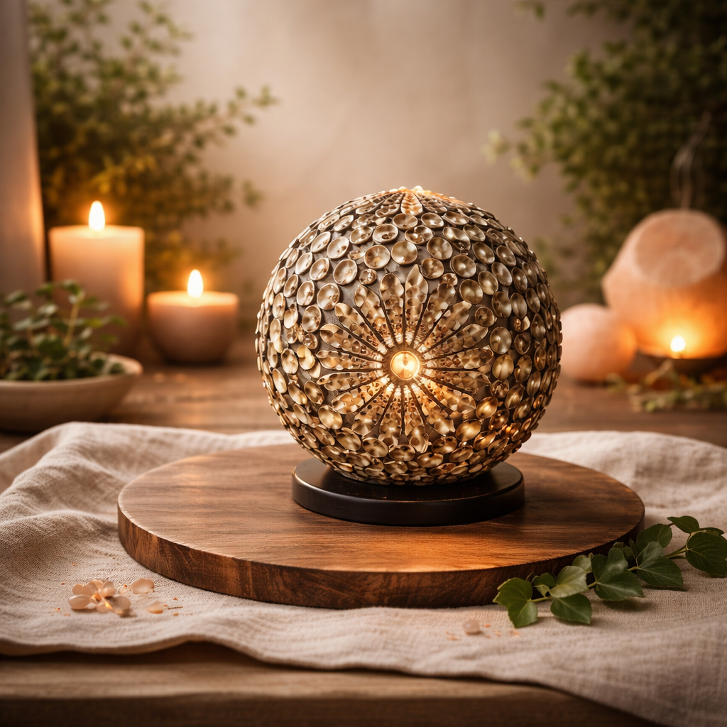Boho-Muschellampe – Schokoladenbraune Glaskugel