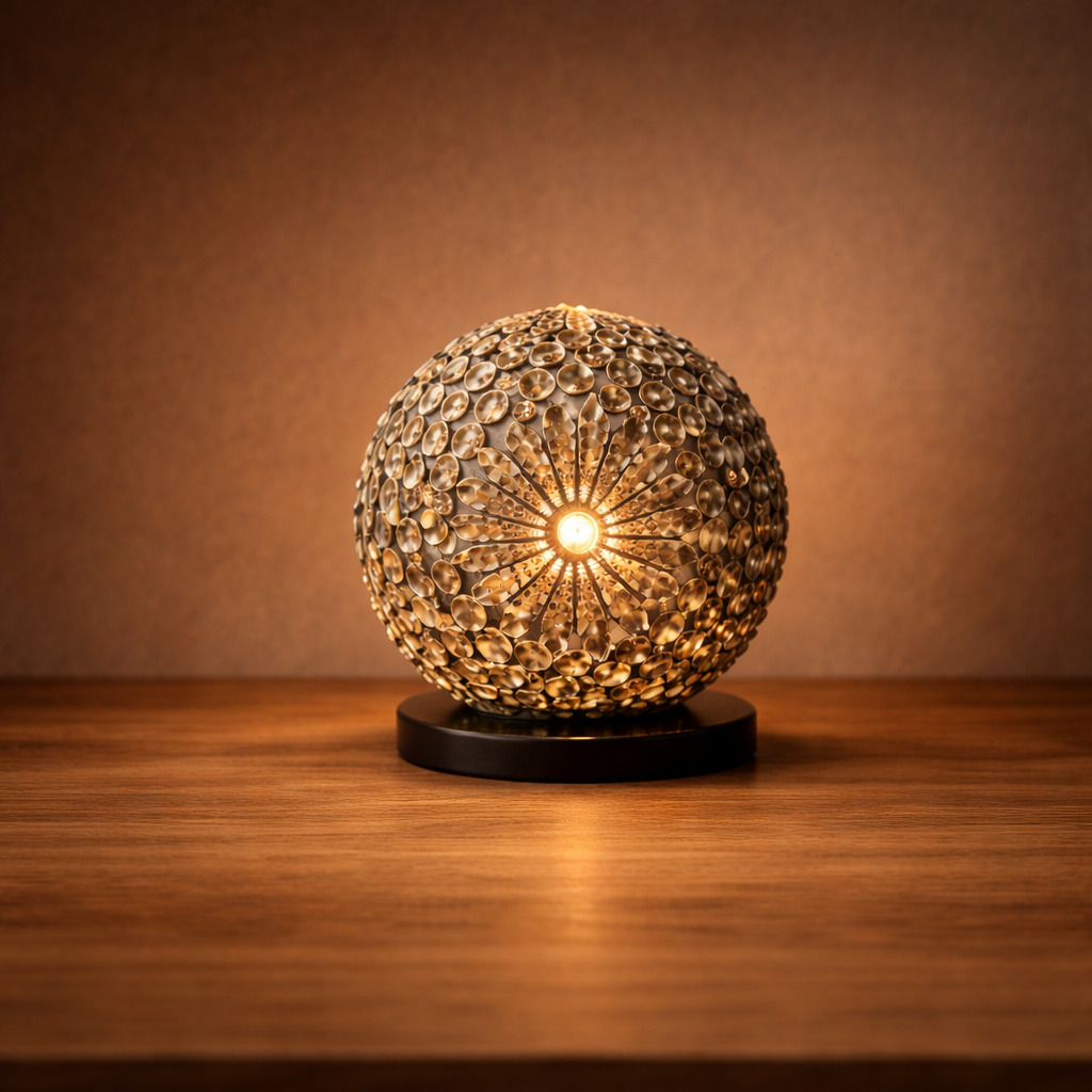Boho-Muschellampe – Schokoladenbraune Glaskugel