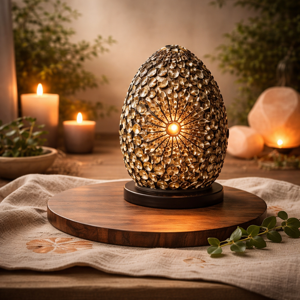 Boho-Muschellampe – Schokoladenbraunes Oval