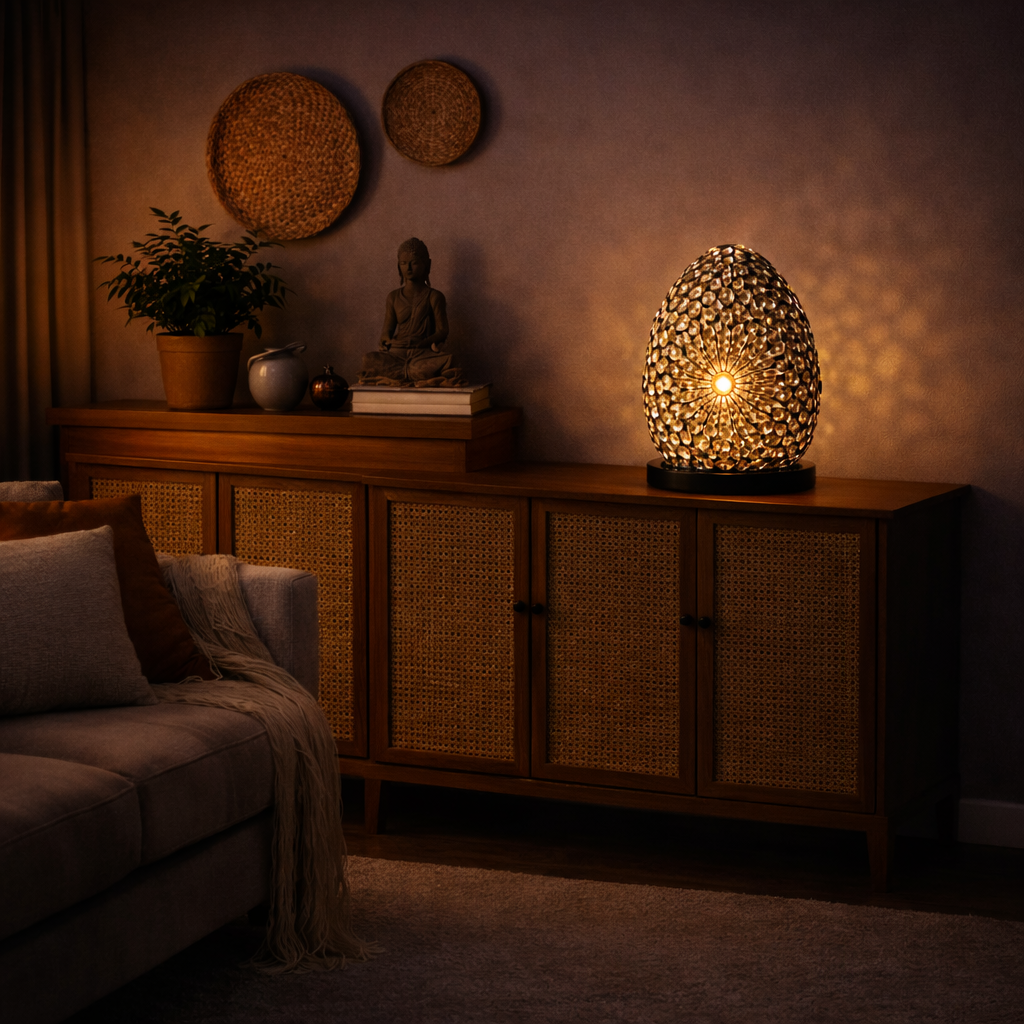 Boho-Muschellampe – Schokoladenbraunes Oval