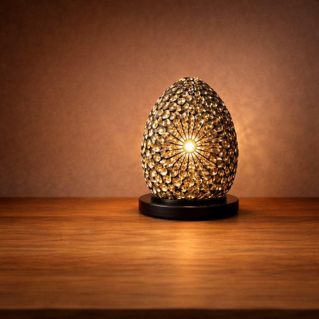 Boho-Muschellampe – Schokoladenbraunes Oval