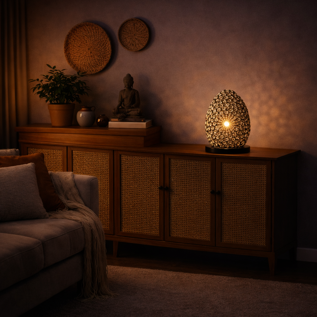 Boho-Muschellampe – Schokoladenbraunes Oval