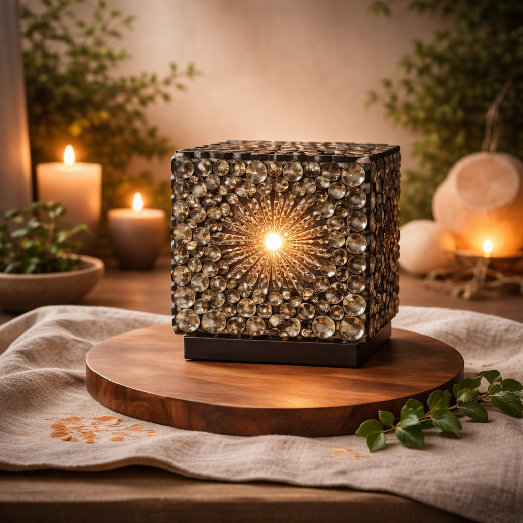 Boho-Muschellampe – Schokoladenbraunes Twist-Quadrat