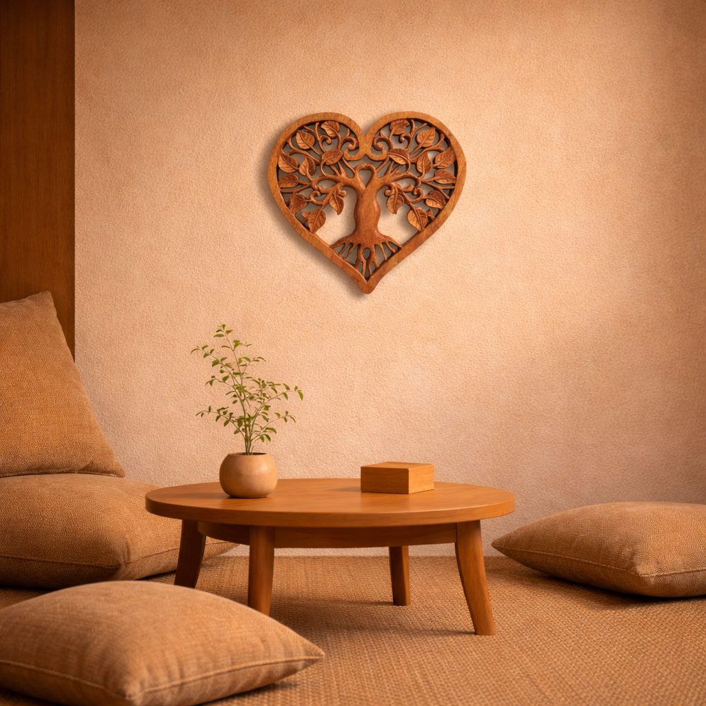 Dekoratives herzförmiges Lebensbaum-Paneel aus Holz