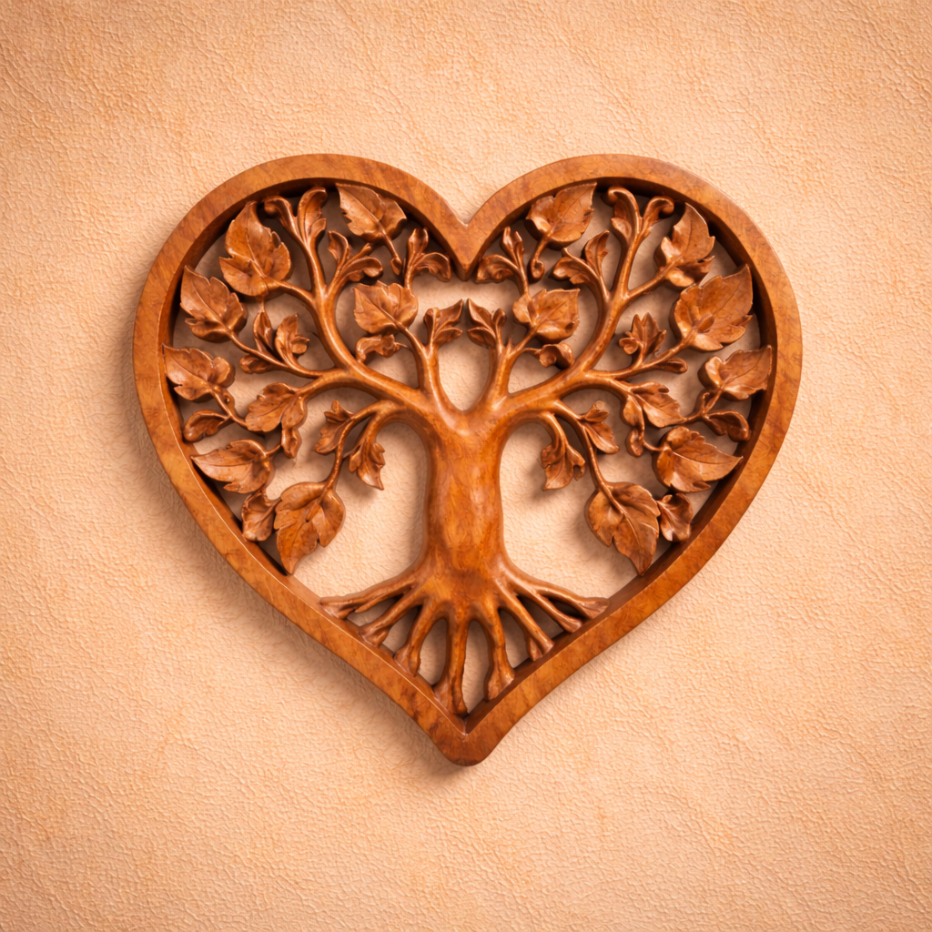 Dekoratives herzförmiges Lebensbaum-Paneel aus Holz