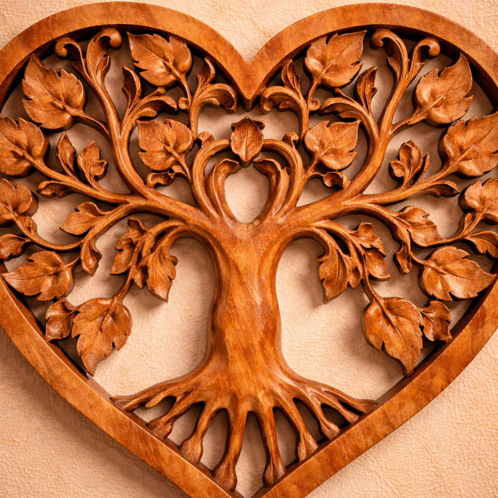 Dekoratives herzförmiges Lebensbaum-Paneel aus Holz