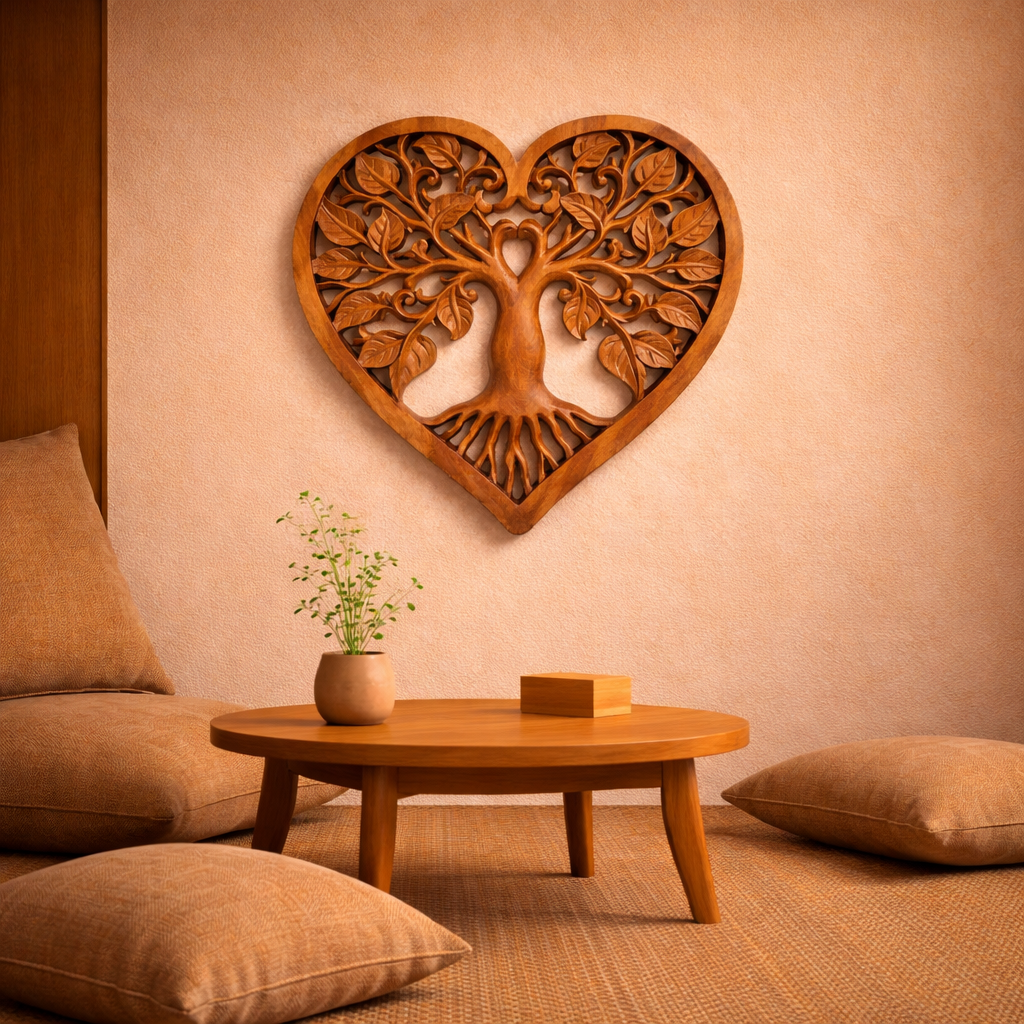 Dekoratives herzförmiges Lebensbaum-Paneel aus Holz