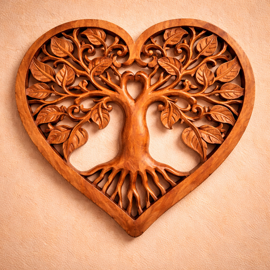 Dekoratives herzförmiges Lebensbaum-Paneel aus Holz