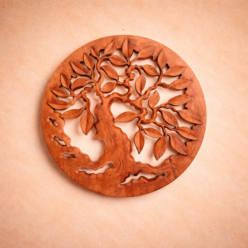 Rundes dekoratives Holzpaneel mit Lebensbaum-Motiv