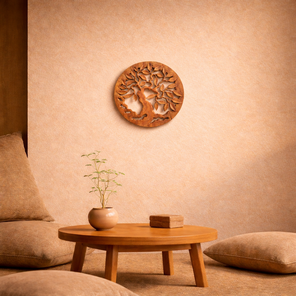 Rundes dekoratives Holzpaneel mit Lebensbaum-Motiv