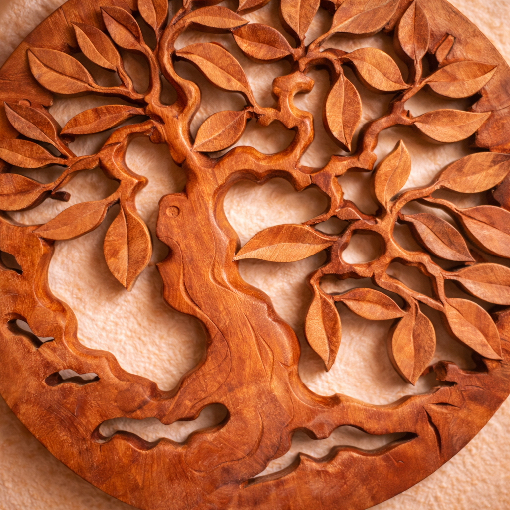 Rundes dekoratives Holzpaneel mit Lebensbaum-Motiv