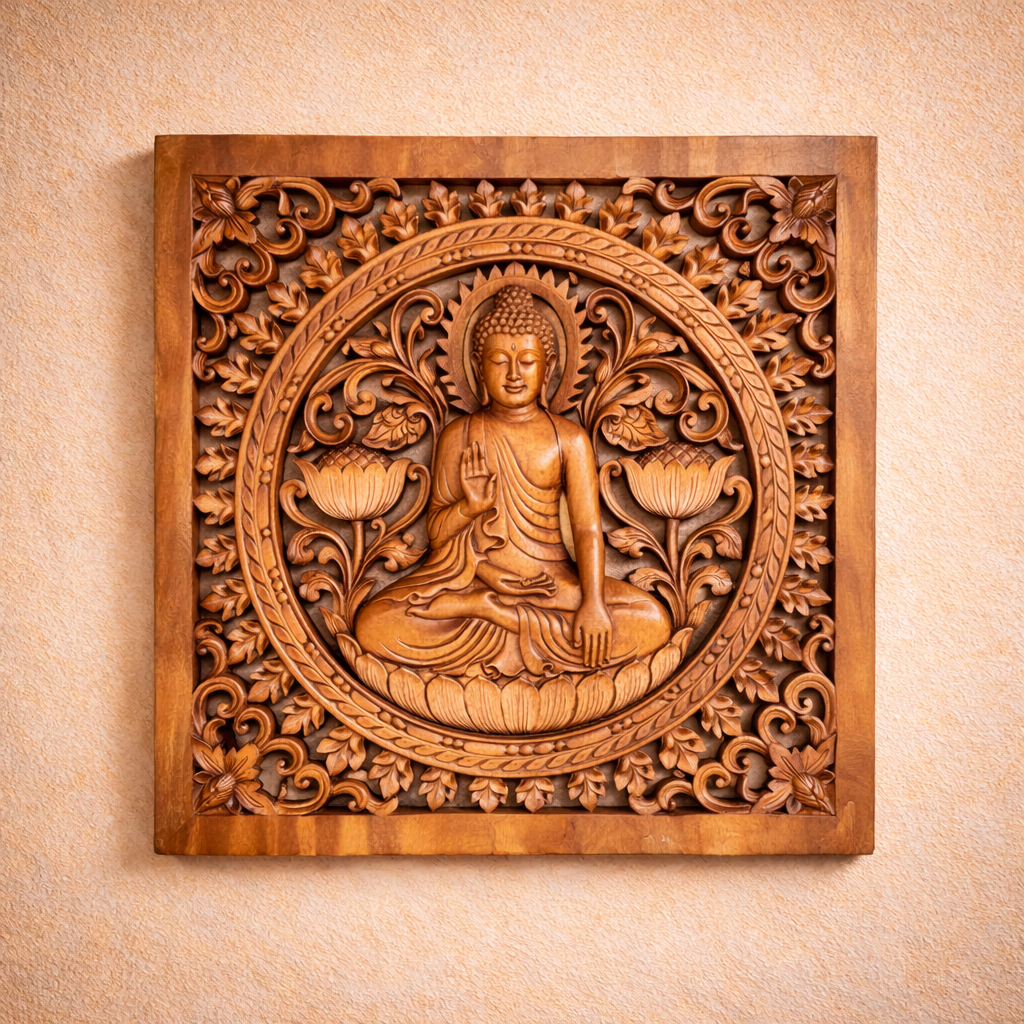 Quadratisches dekoratives Buddha-Holzpaneel