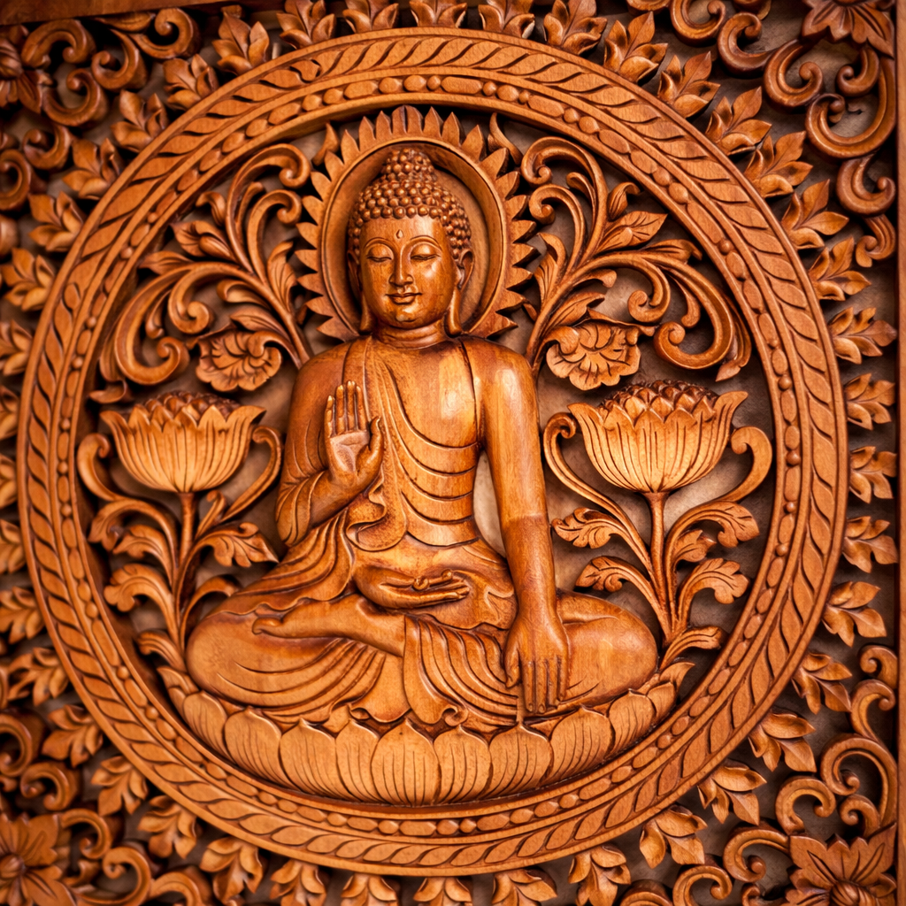 Quadratisches dekoratives Buddha-Holzpaneel