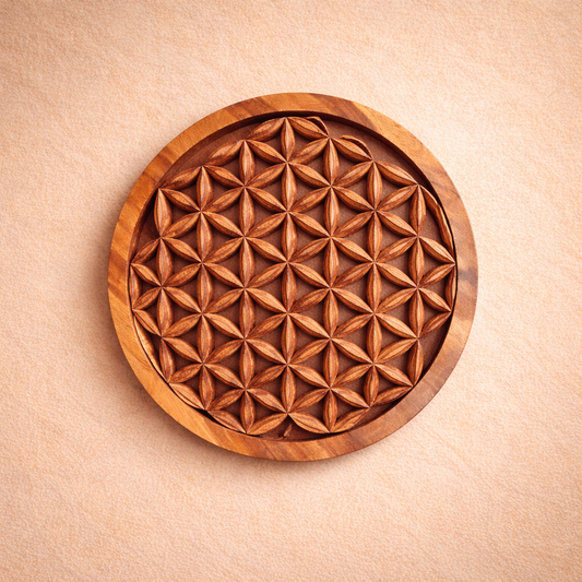 Rundes dekoratives Holzpaneel mit Lebensblume-Motiv