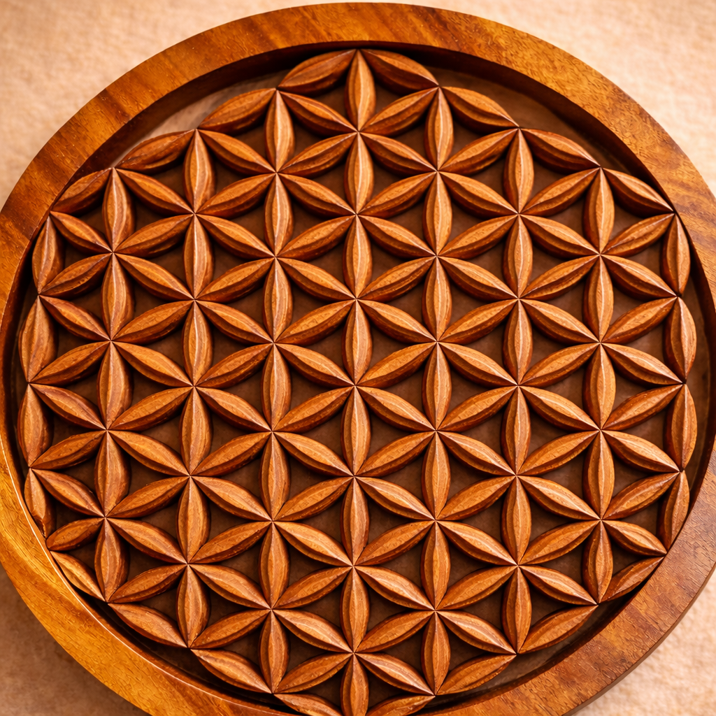 Rundes dekoratives Holzpaneel mit Lebensblume-Motiv