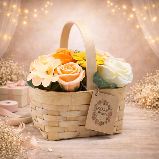 Mittelgroßer Orangenstrauß im Weidenkorb