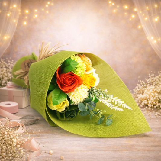 Stehender Seifenblumenstrauß – Grün Gelb