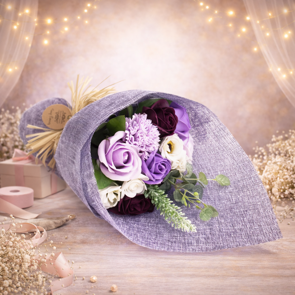 Stehender Seifenblumenstrauß – Lila