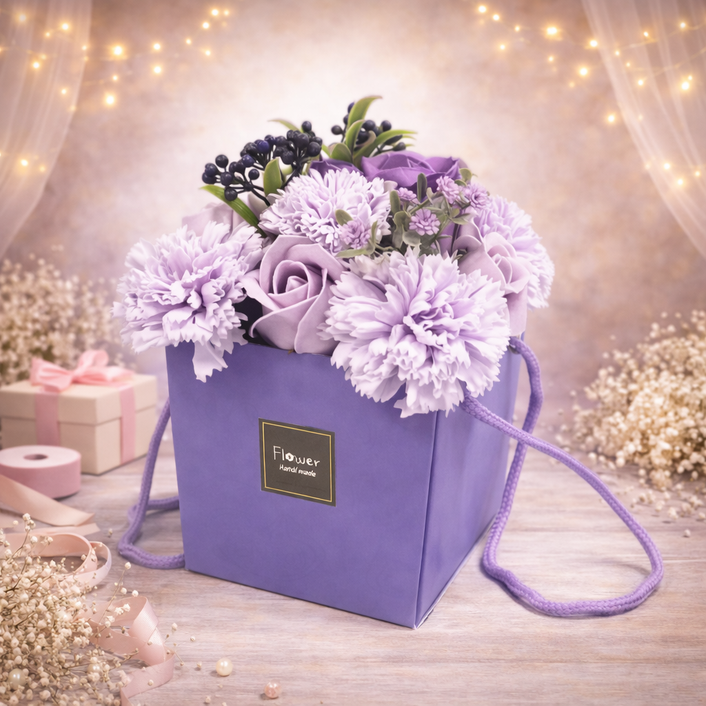 Seifenblumenstrauß – Lavendelrose &amp; Nelke