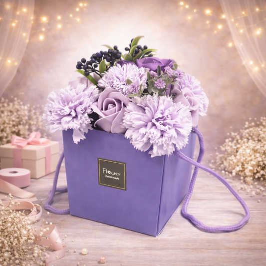 Seifenblumenstrauß – Lavendelrose &amp; Nelke