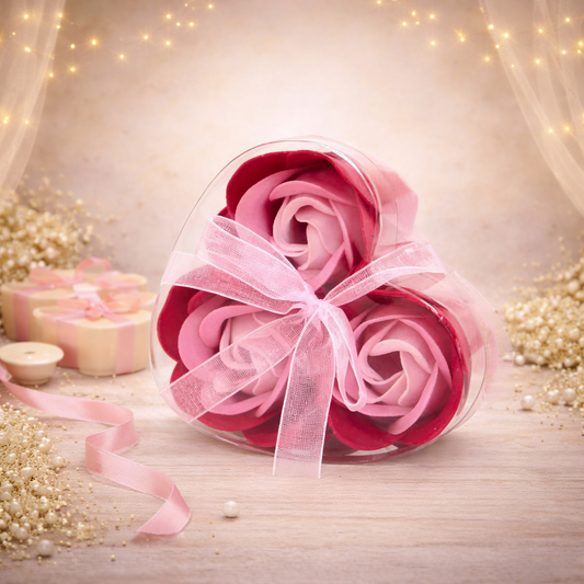 3er-Set Seifenblumen-Herzboxen – Rosa Rosen