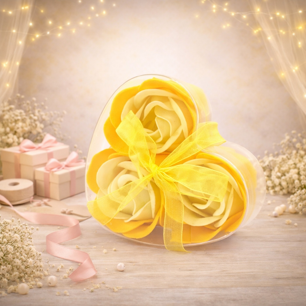 3er-Set Seifenblumen-Herzboxen – Frühlingsrosen