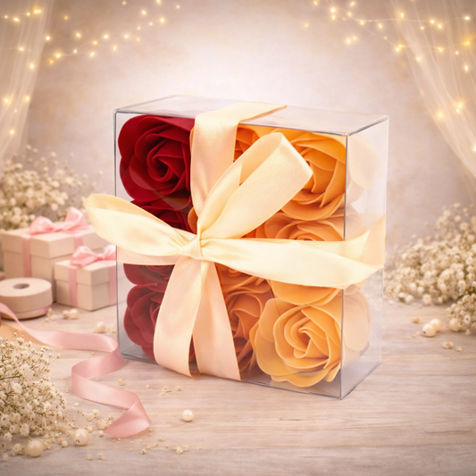 Set mit 9 Seifenblumenboxen – Pfirsichrosen