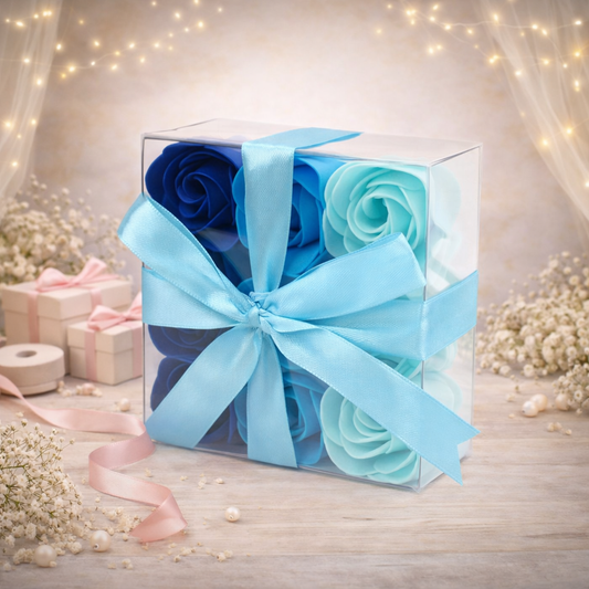 Set mit 9 Seifenblumen – Blaue Hochzeitsrosen