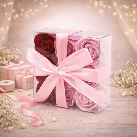 Set mit 9 Seifenblumen – Rosa Rosen