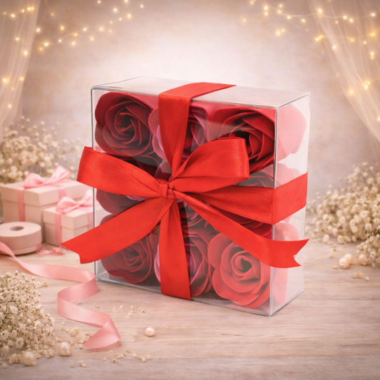 Set mit 9 Seifenblumen – Rote Rosen